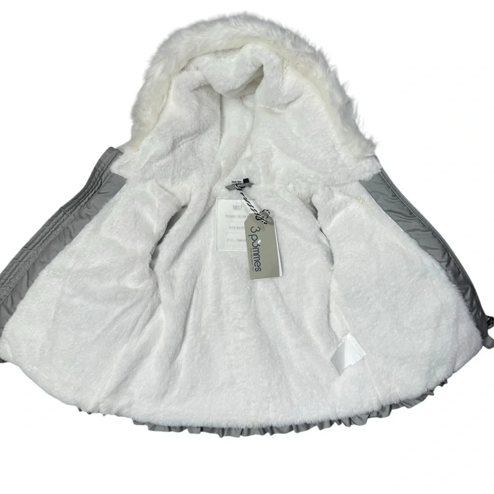 NWT New 3 Pommes Baby Girl Grey Parka Jacket Made In France Size 3/6 Months